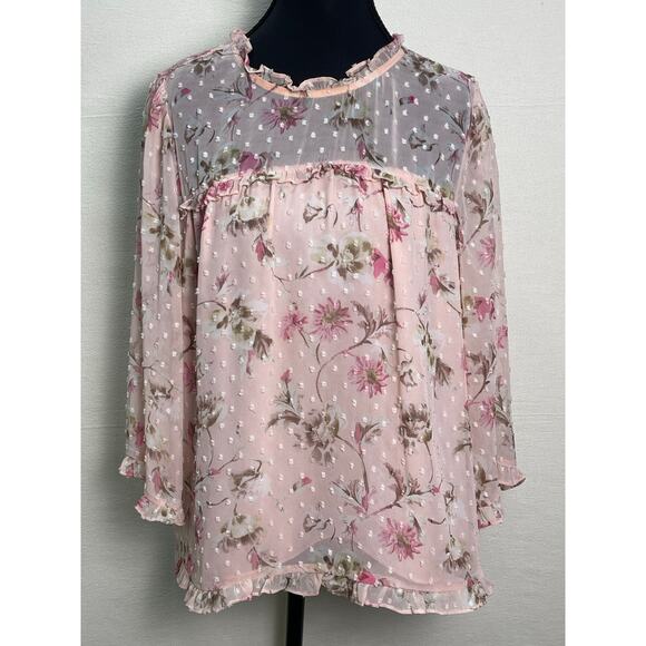 CeCe Floral Dot Mesh Blouse - Size M - Picture 3 of 9